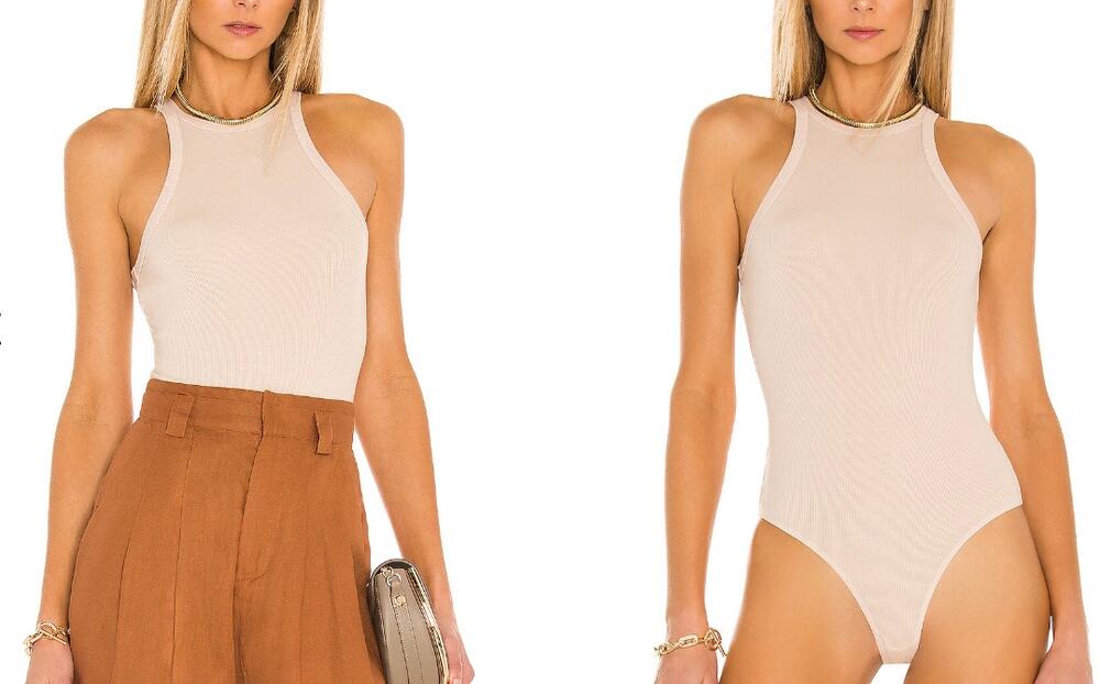 Agolde x Revolve Women's Rianne High Neck Racerback Bodysuit Latte Size Small
